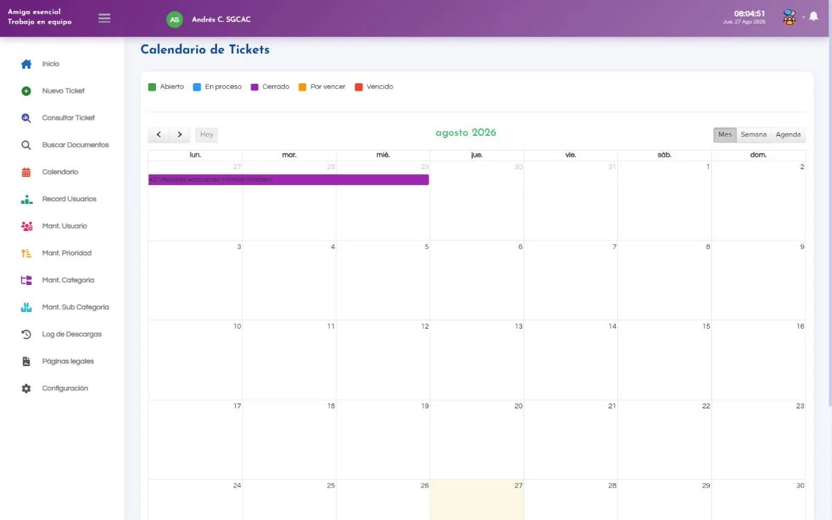 Calendario de tickets