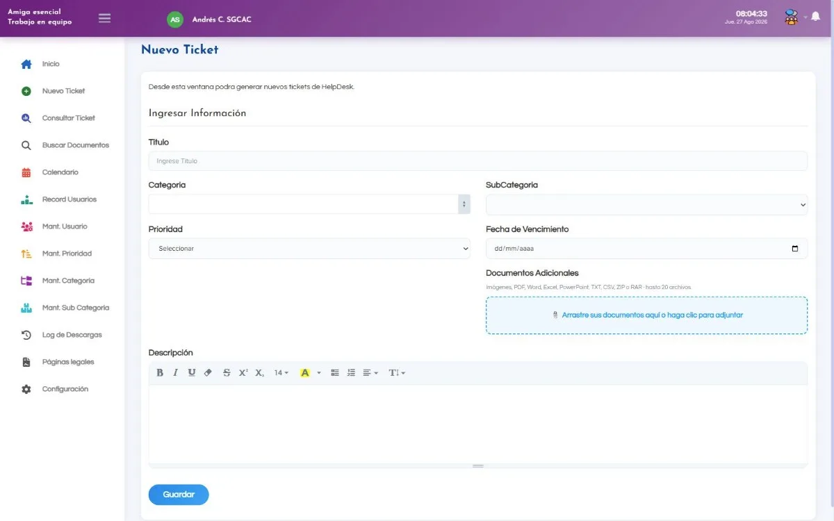 Crear un ticket
