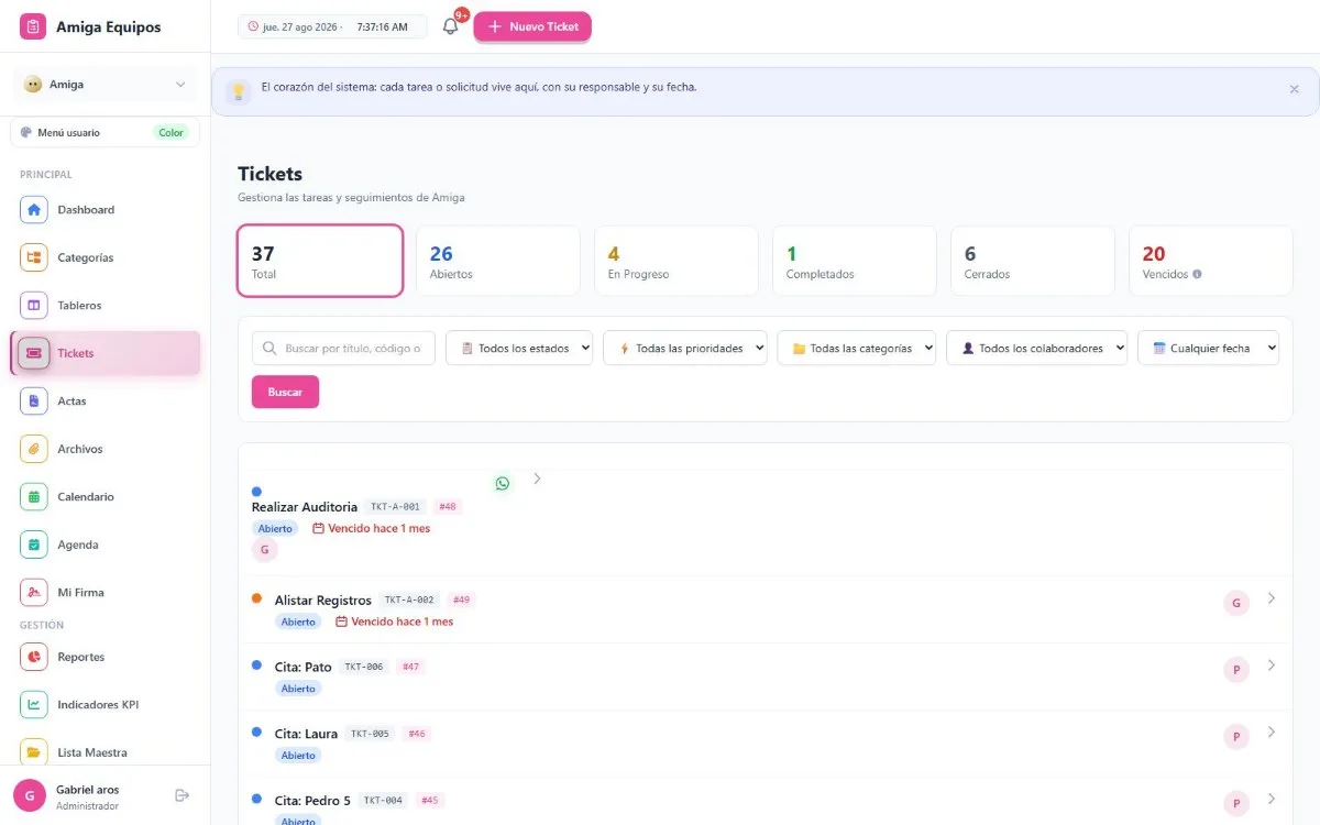 Tickets de equipos